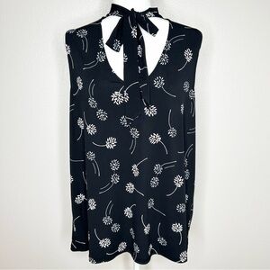 Banana Republic Womens Black Floral V-Neck Tie Sleeveless Top Blouse Size XL EUC